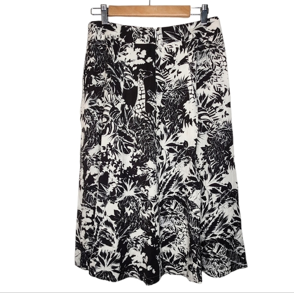 Grace Elements Skirt Women 6 A Line Linen Blend White Black Jungle Print Giraffe - Picture 2 of 15